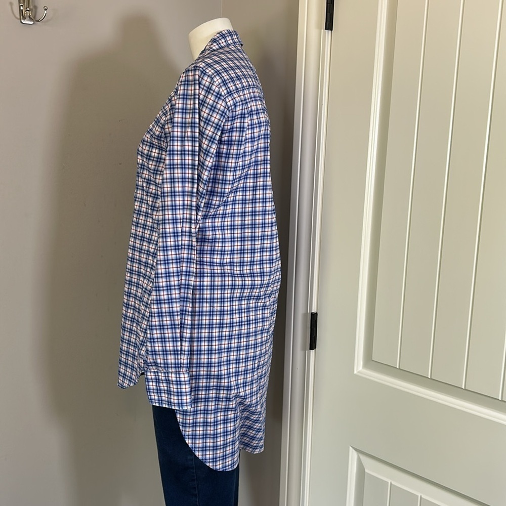 Frank and Eileen Grayson Shirt Italian Fabric Plaid Blue Red Classic Fit Sz S - Picture 3 of 15